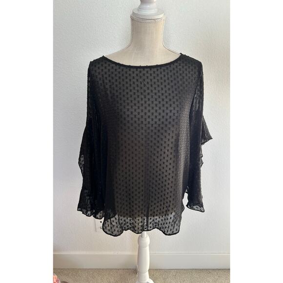Ann Taylor Swiss Dot Sheer Blouse in Black - S - Picture 1 of 4